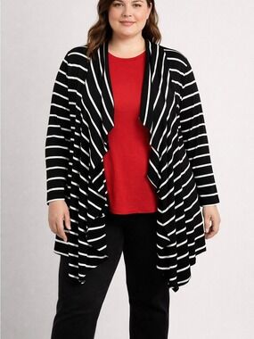😍CLEARANCE -  FYLO Black Cardigan White Stripes Stretchy XL